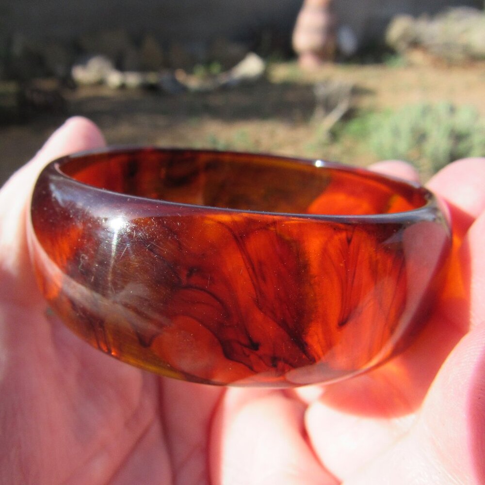 Amber Bakelite Ink Spot Bangle Bracelet